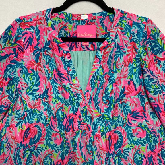 Lilly Pulitzer Dress Womens 10 Multicolor Mini Surf Blue Flim Flam Gabriel - Picture 3 of 11